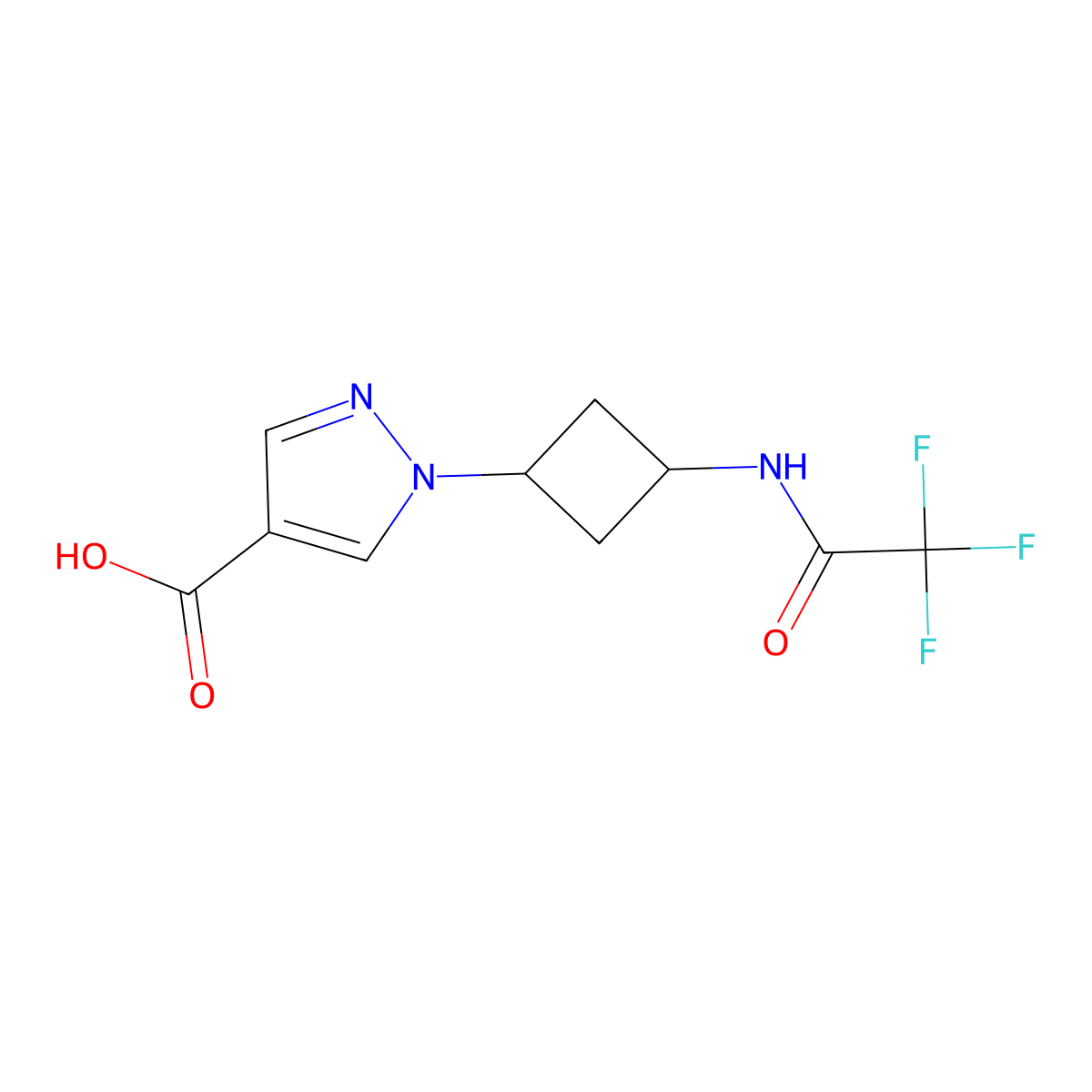 1-[3-(2,2,2-trifluoroacetamido)cyclobutyl]-1H-pyrazole-4-carboxylic acid molecular structure, CAS 2870674-12-5
