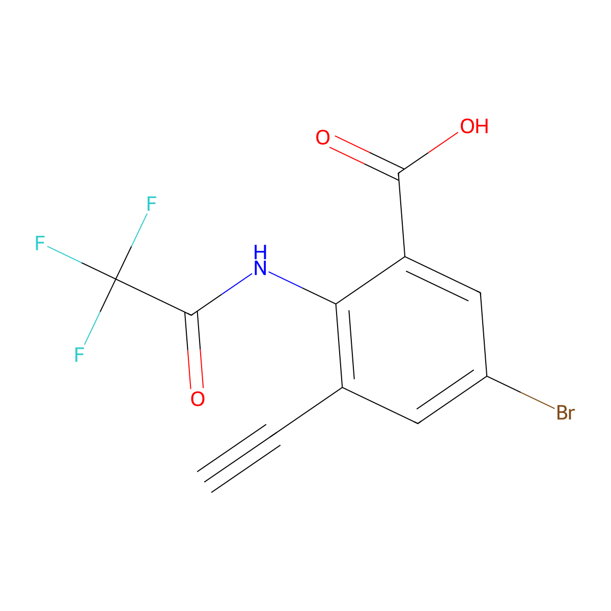 5-Bromo-3-ethynyl-2-(2,2,2-trifluoroacetamido)benzoic acid molecular structure, CAS 2870674-13-6