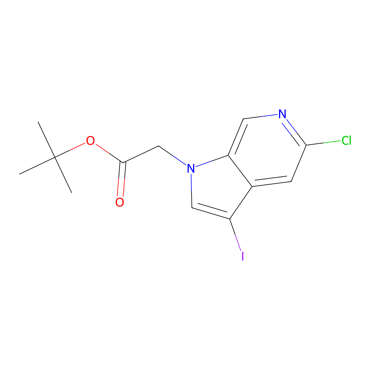 tert-butyl2-{5-chloro-3-iodo-1H-pyrrolo[2,3-c]pyridin-1-yl}acetate molecular structure, CAS 2870674-24-9