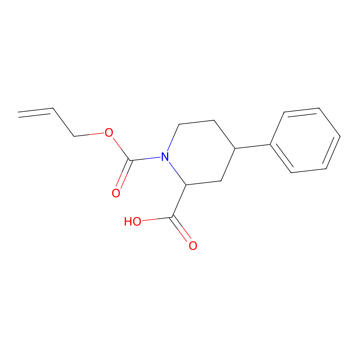 rac-(2R,4S)-4-phenyl-1-[(prop-2-en-1-yloxy)carbonyl]piperidine-2-carboxylic acid molecular structure, CAS 2870674-28-3