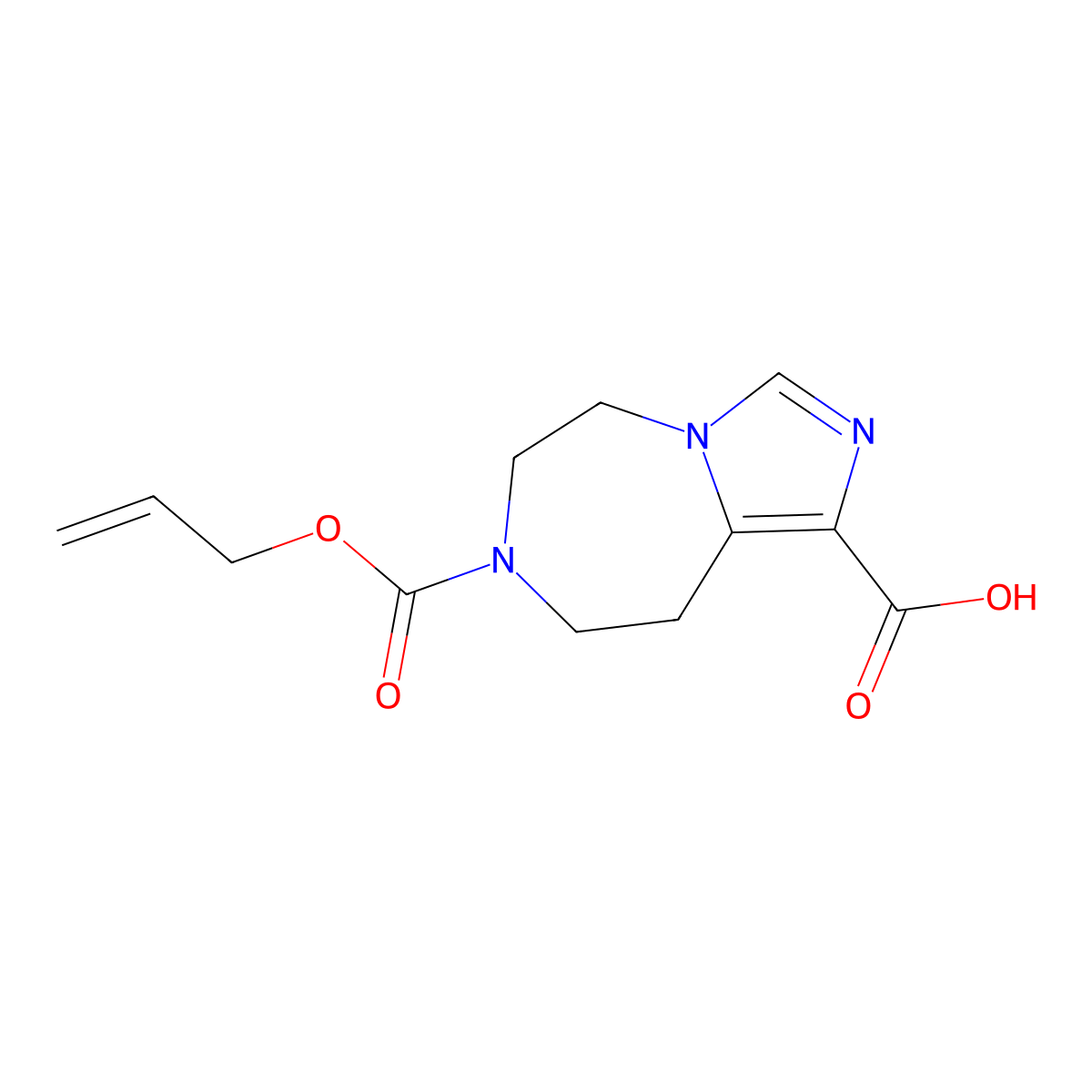 7-[(prop-2-en-1-yloxy)carbonyl]-5H,6H,7H,8H,9H-imidazo[1,5-d][1,4]diazepine-1-carboxylic acid molecular structure, CAS 2870674-44-3