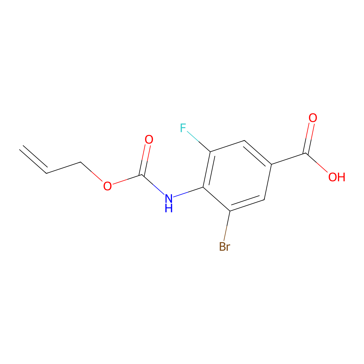 3-Bromo-5-fluoro-4-{[(prop-2-en-1-yloxy)carbonyl]amino}benzoic acid molecular structure, CAS 2870674-50-1