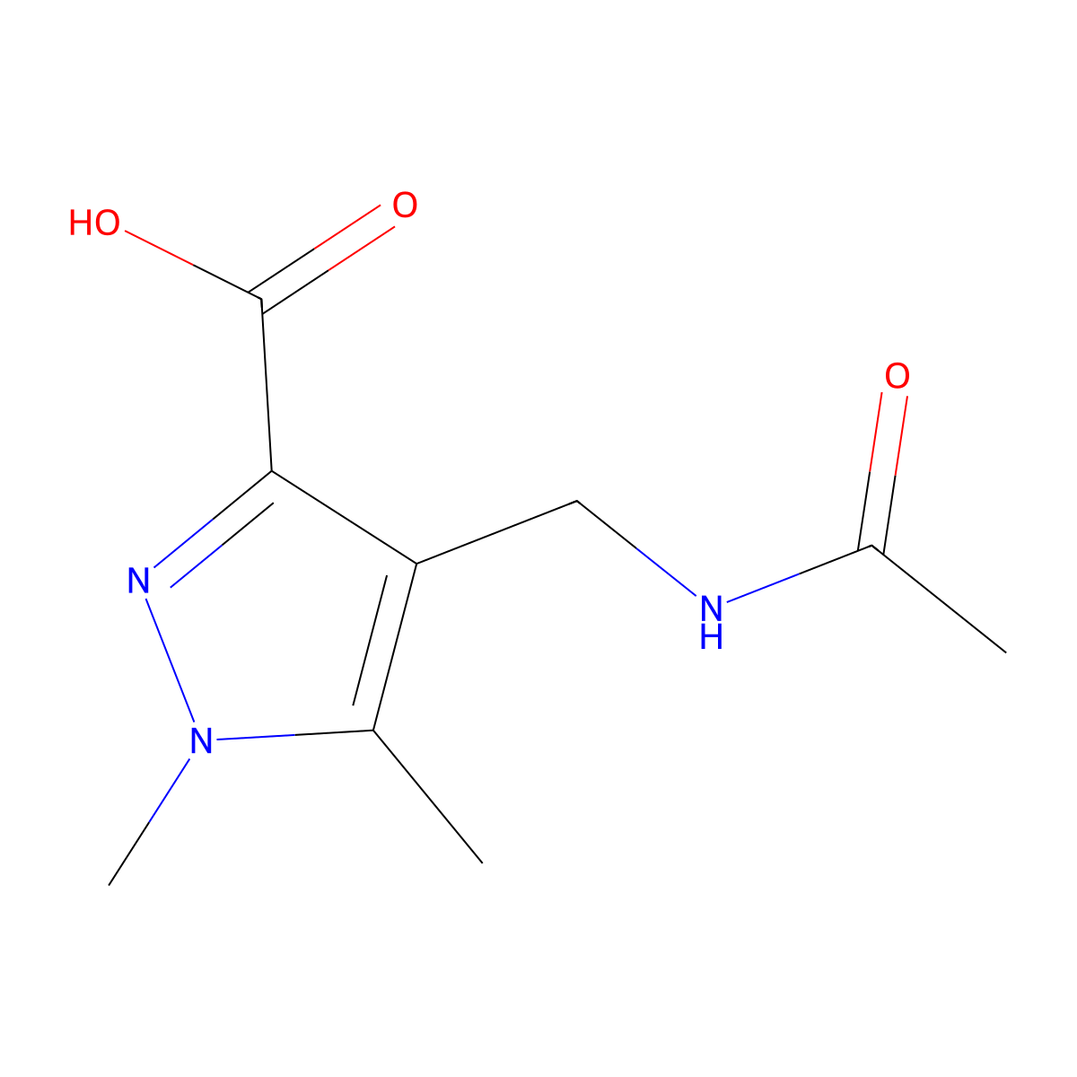 4-(acetamidomethyl)-1,5-dimethyl-1H-pyrazole-3-carboxylic acid molecular structure, CAS 2870674-66-9
