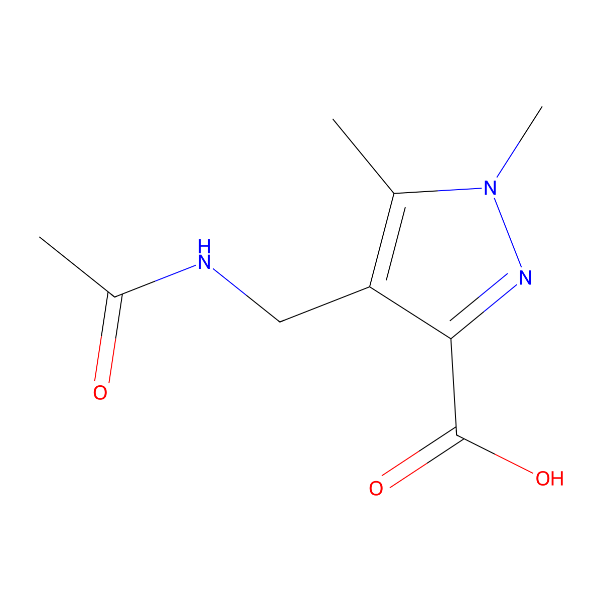 4-(acetamidomethyl)-1,5-dimethyl-1H-pyrazole-3-carboxylic acid molecular structure, CAS 2870674-66-9