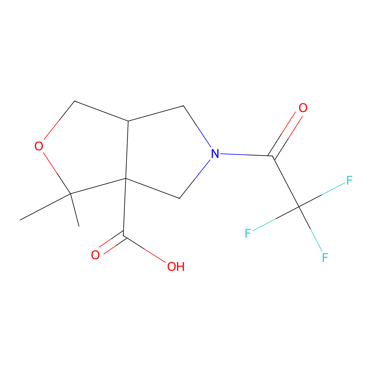 rac-(3aR,6aR)-3,3-dimethyl-5-(2,2,2-trifluoroacetyl)-hexahydro-1H-furo[3,4-c]pyrrole-3a-carboxylic acid molecular structure, CAS 2870674-86-3