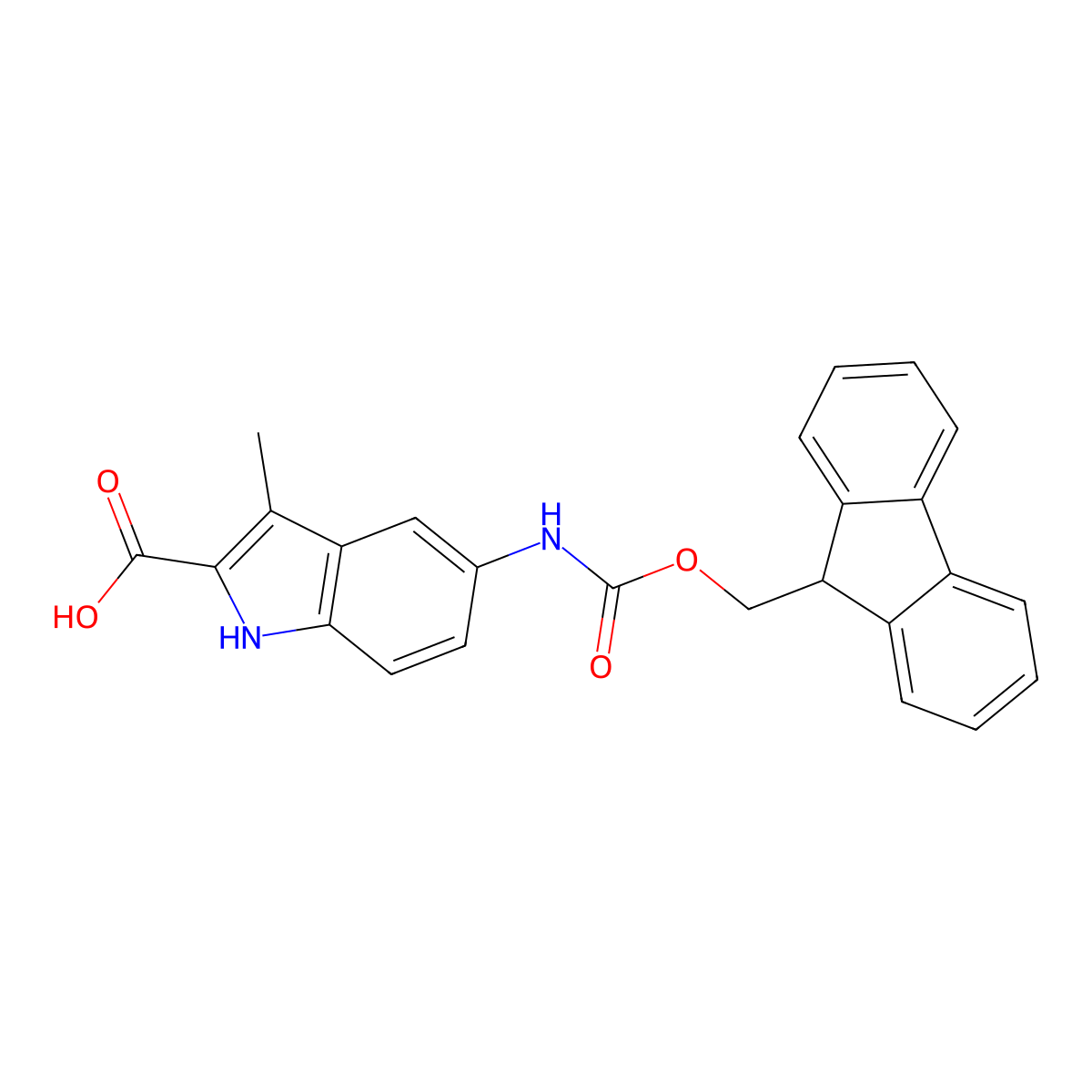 5-({[(9H-fluoren-9-yl)methoxy]carbonyl}amino)-3-methyl-1H-indole-2-carboxylic acid molecular structure, CAS 2870681-18-6