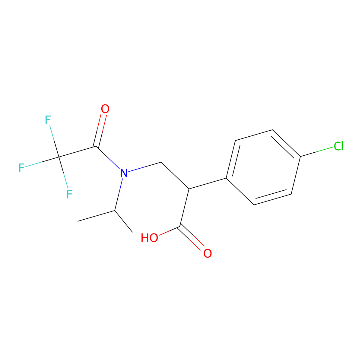 2-(4-chlorophenyl)-3-[2,2,2-trifluoro-N-(propan-2-yl)acetamido]propanoic acid molecular structure, CAS 2870681-20-0
