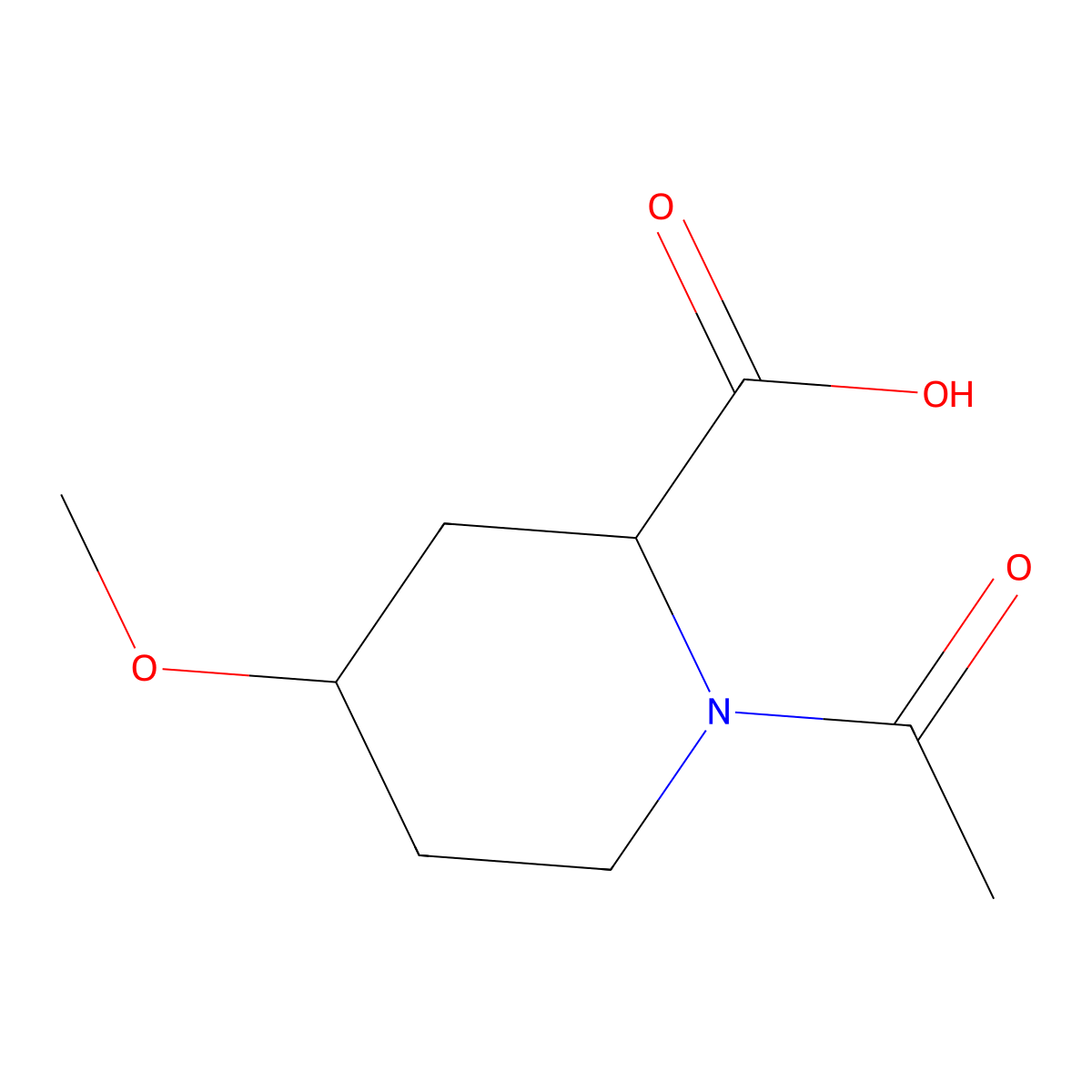 rac-(2R,4S)-1-acetyl-4-methoxypiperidine-2-carboxylic acid molecular structure, CAS 2870681-35-7