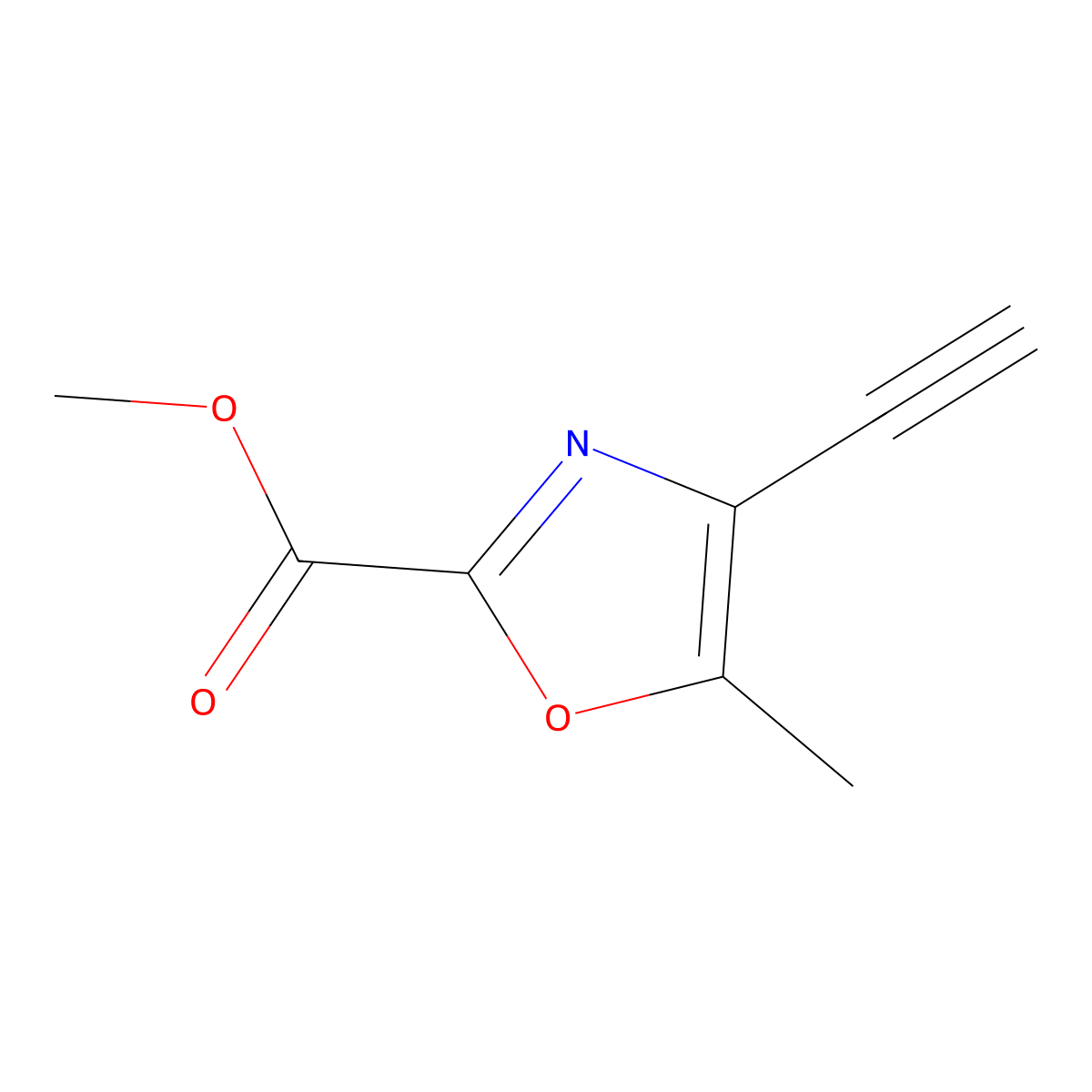 Methyl 4-ethynyl-5-methyl-1,3-oxazole-2-carboxylate molecular structure, CAS 2870681-36-8