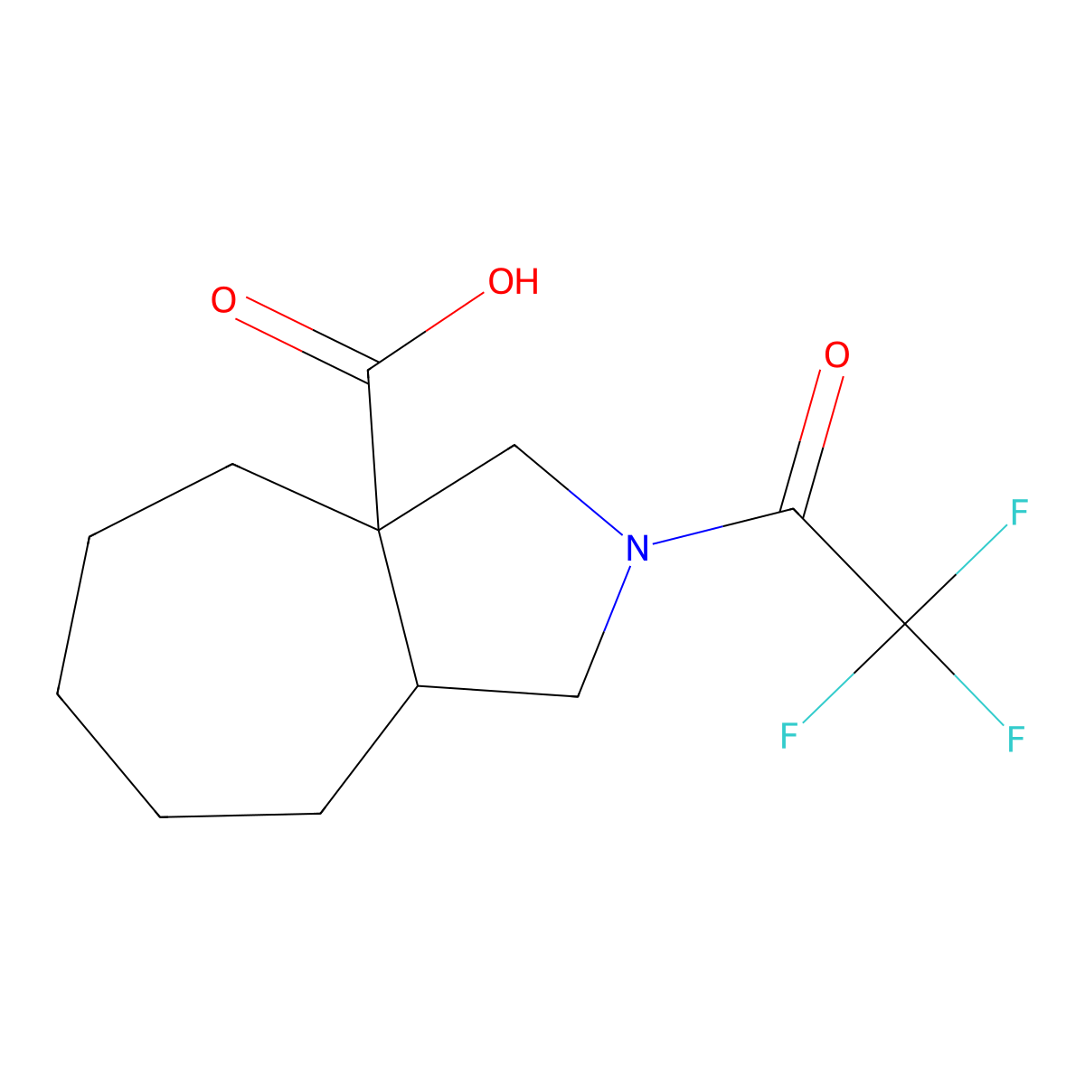 rac-(3aR,8aR)-2-(2,2,2-trifluoroacetyl)-decahydrocyclohepta[c]pyrrole-3a-carboxylic acid molecular structure, CAS 2870681-45-9