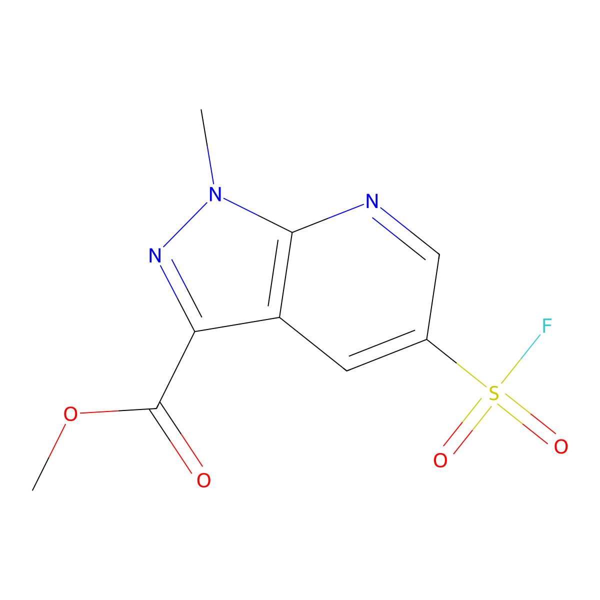 methyl 5-(fluorosulfonyl)-1-methyl-1H-pyrazolo[3,4-b]pyridine-3-carboxylate molecular structure, CAS 2870681-54-0