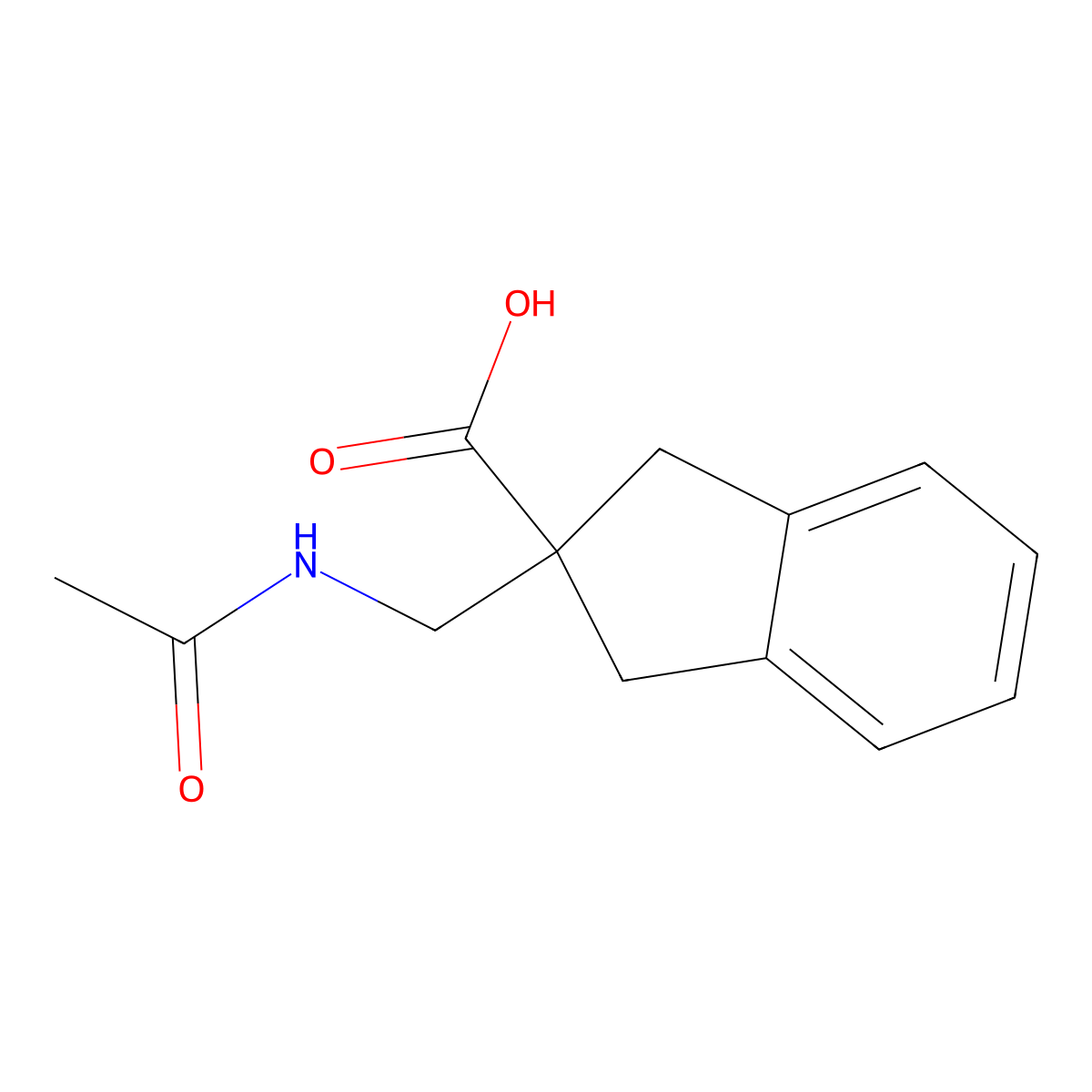 2-(acetamidomethyl)-2,3-dihydro-1H-indene-2-carboxylic acid molecular structure, CAS 2870681-84-6