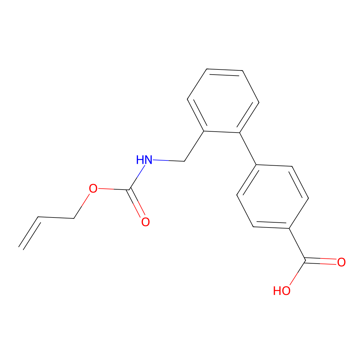 2'-({[(Prop-2-en-1-yloxy)carbonyl]amino}methyl)-[1,1'-biphenyl]-4-carboxylic acid molecular structure, CAS 2870681-95-9