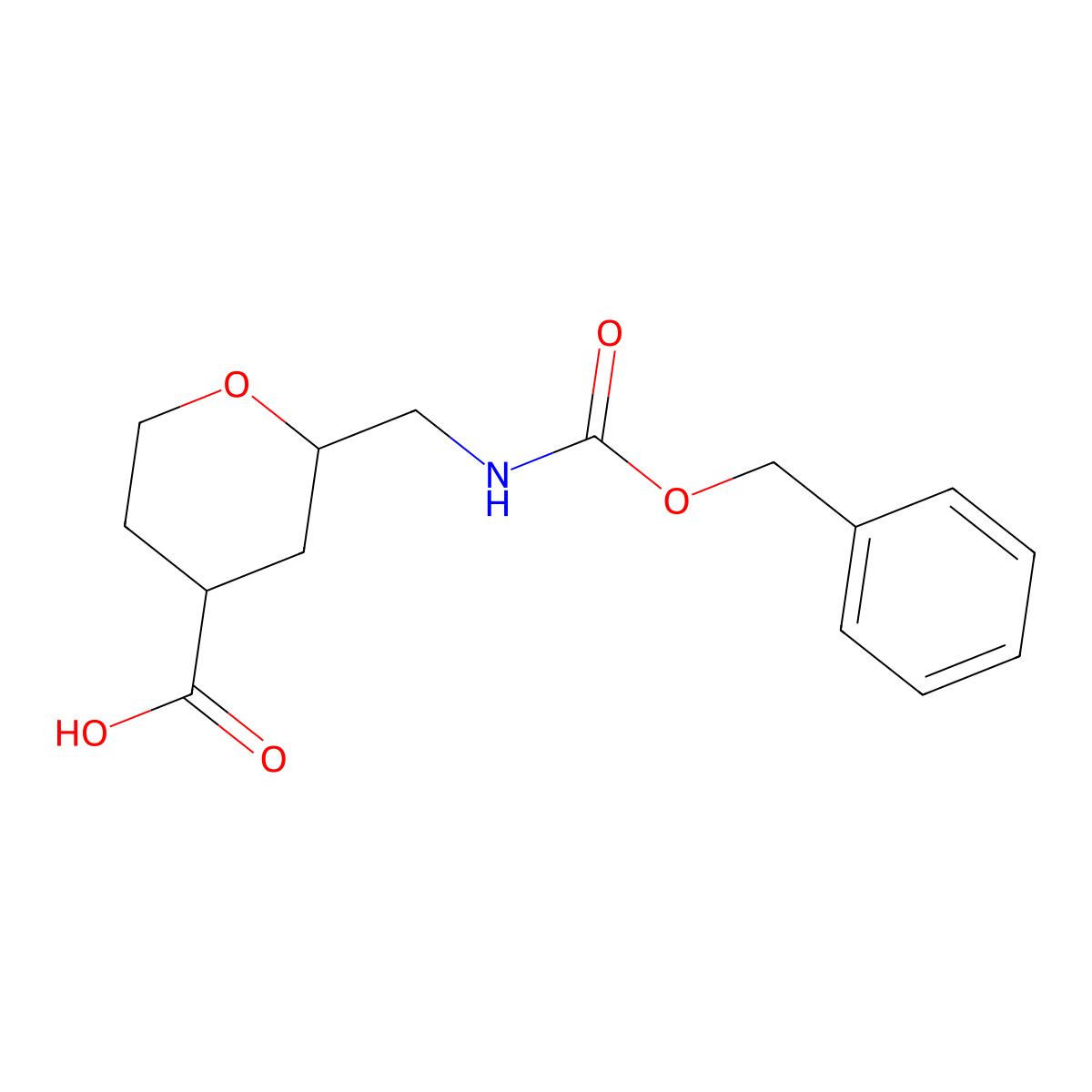 rac-(2R,4S)-2-({[(benzyloxy)carbonyl]amino}methyl)oxane-4-carboxylic acid molecular structure, CAS 2870682-18-9