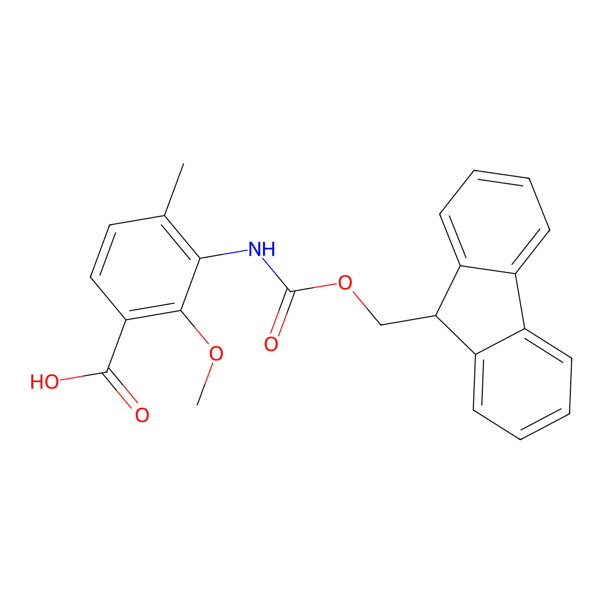 3-({[(9H-fluoren-9-yl)methoxy]carbonyl}amino)-2-methoxy-4-methylbenzoic acid molecular structure, CAS 2870682-22-5