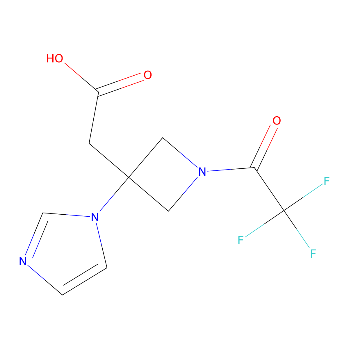 2-[3-(1H-imidazol-1-yl)-1-(2,2,2-trifluoroacetyl)azetidin-3-yl]acetic acid molecular structure, CAS 2870682-45-2
