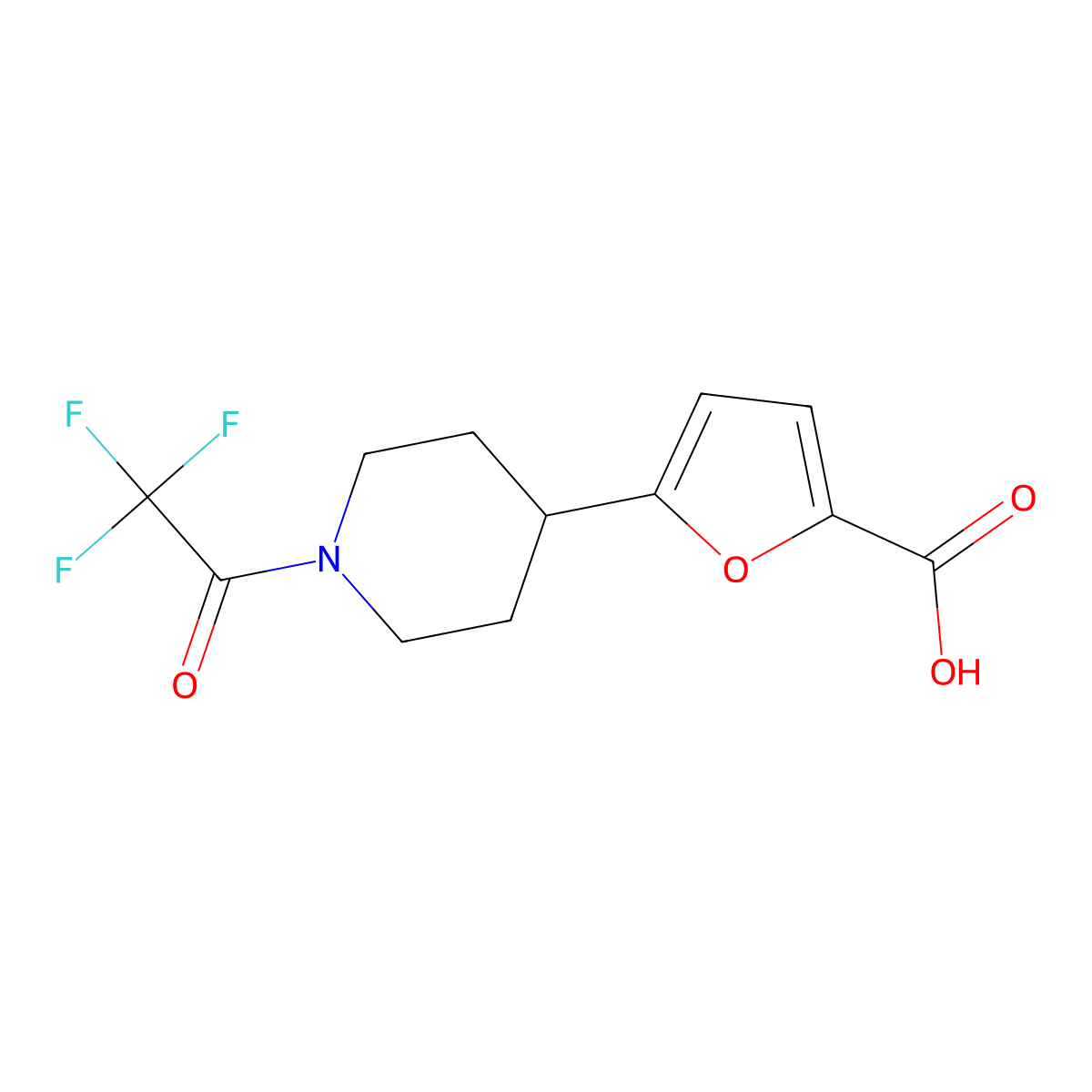 5-[1-(2,2,2-Trifluoroacetyl)piperidin-4-yl]furan-2-carboxylic acid molecular structure, CAS 2870688-80-3