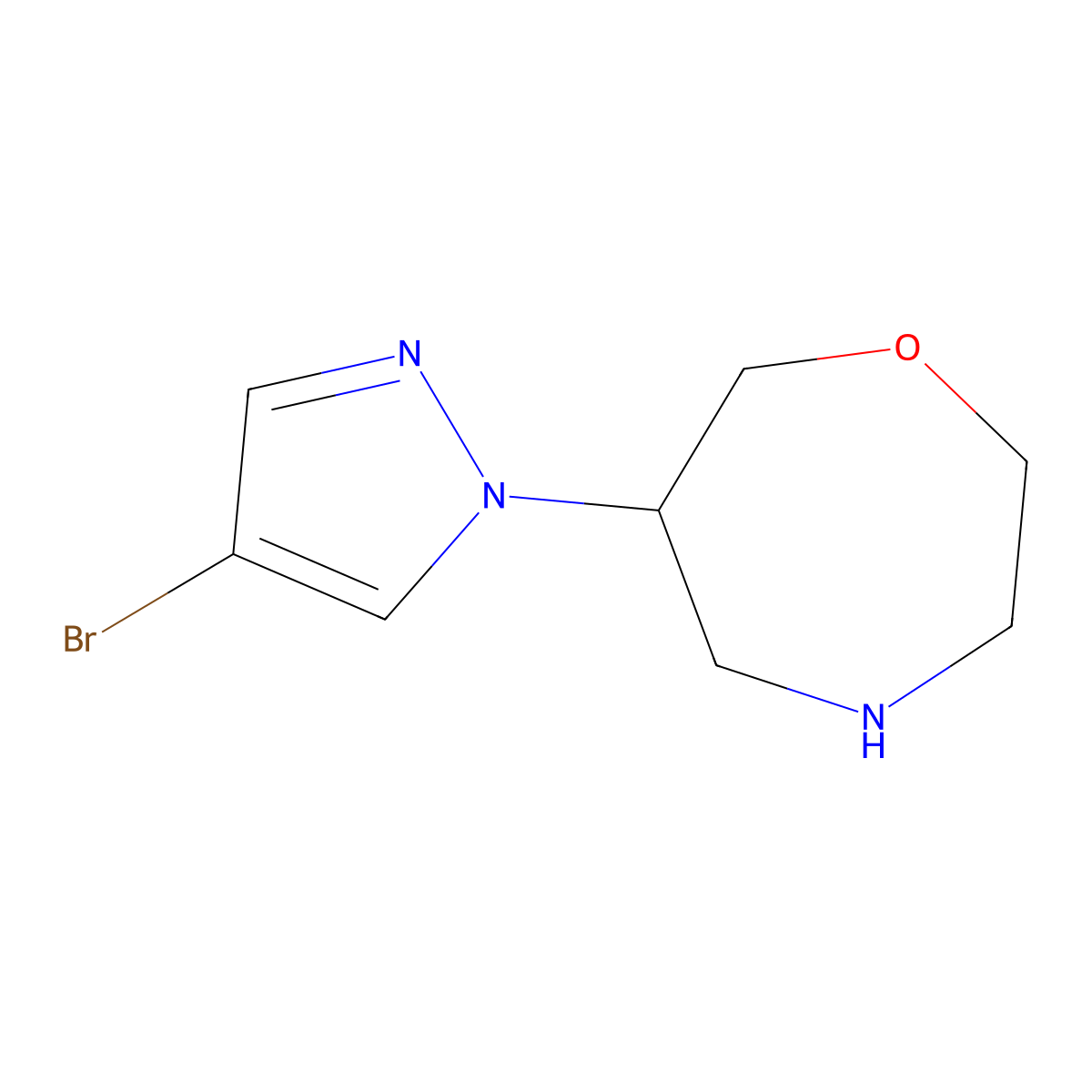 6-(4-bromo-1H-pyrazol-1-yl)-1,4-oxazepane molecular structure, CAS 2870688-87-0