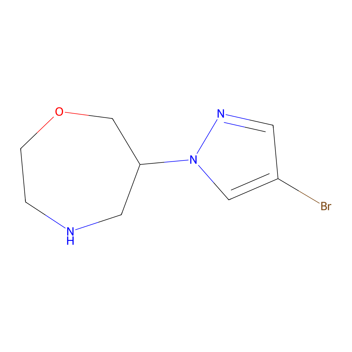 6-(4-bromo-1H-pyrazol-1-yl)-1,4-oxazepane molecular structure, CAS 2870688-87-0
