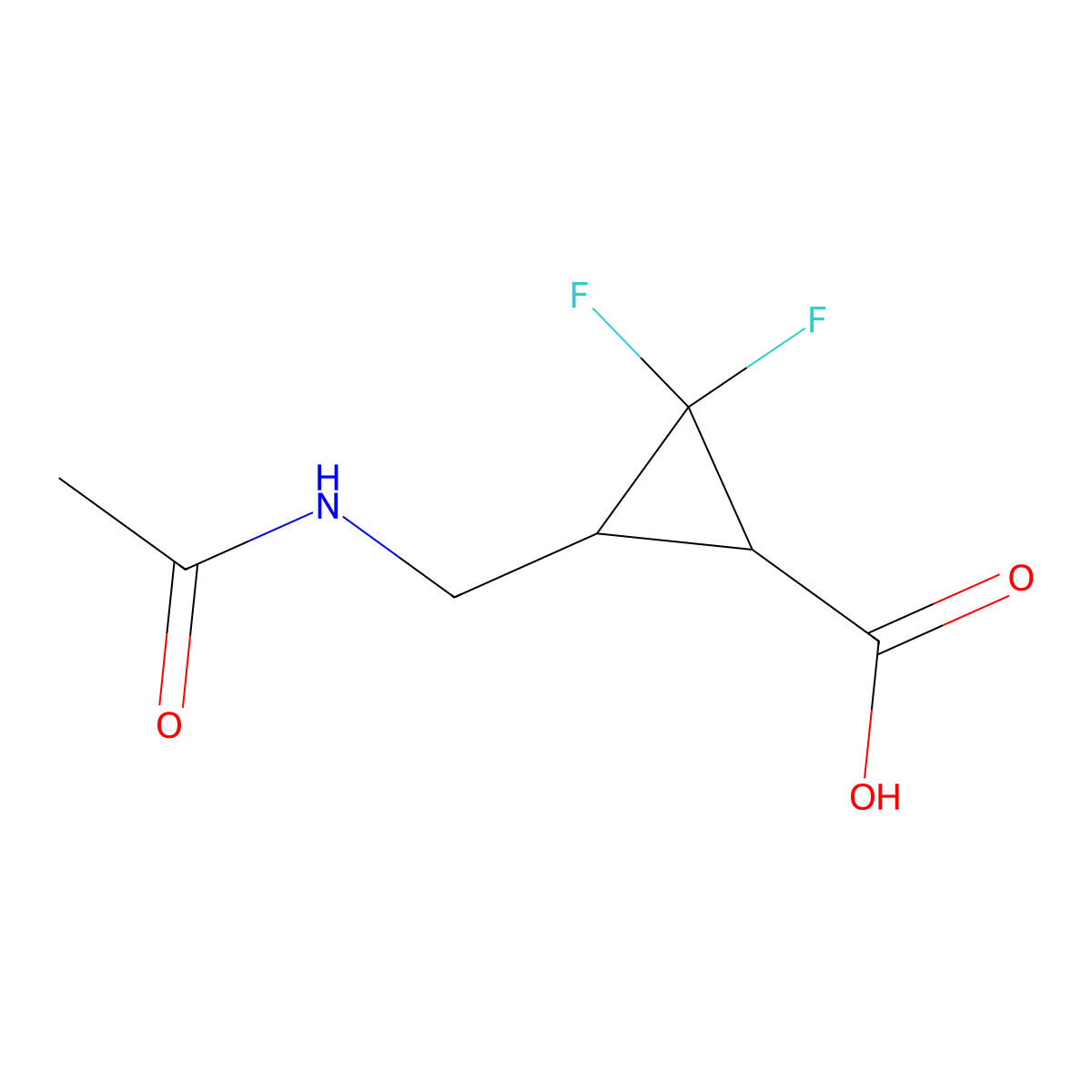 rac-(1R,3R)-3-(acetamidomethyl)-2,2-difluorocyclopropane-1-carboxylic acid molecular structure, CAS 2870689-02-2