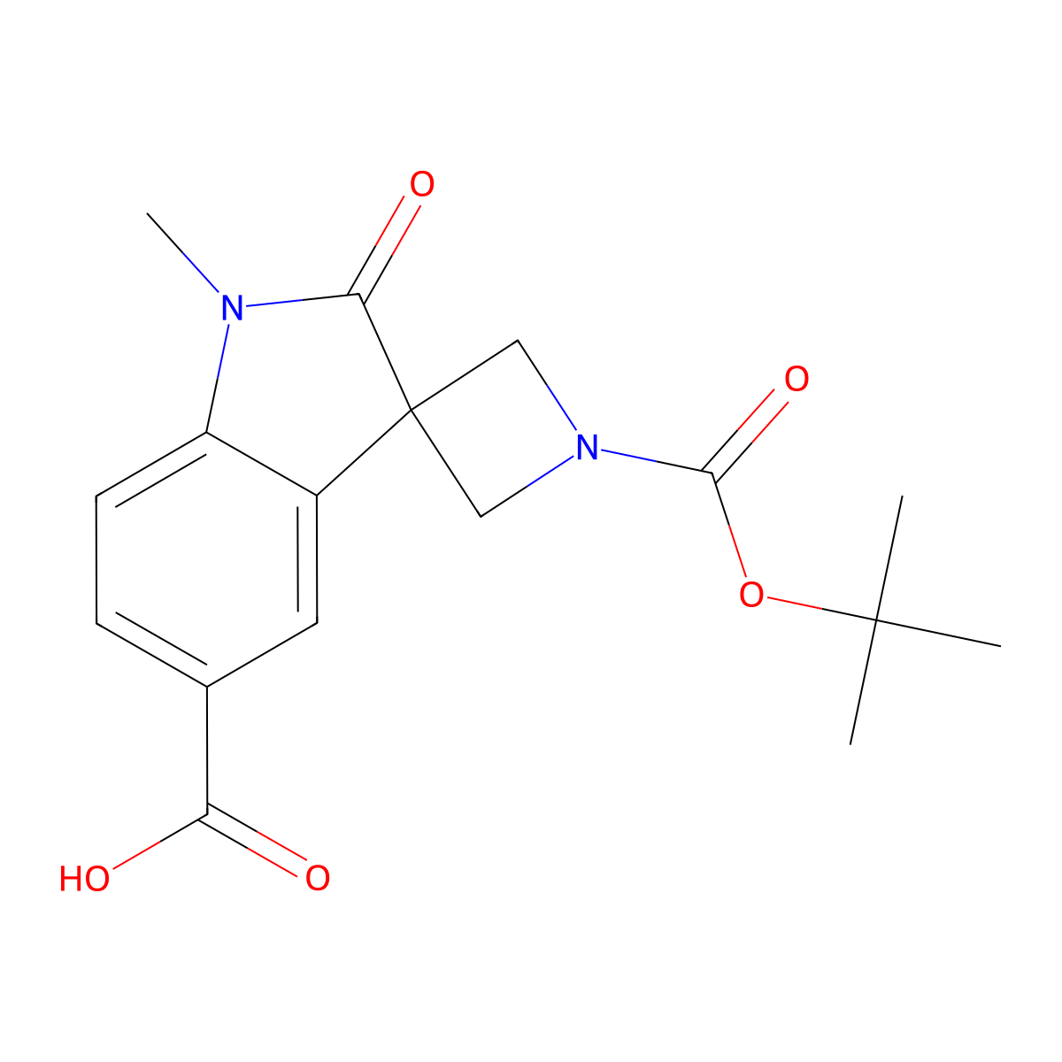 1-[(Tert-butoxy)carbonyl]-1'-methyl-2'-oxo-1',2'-dihydrospiro[azetidine-3,3'-indole]-5'-carboxylic acid molecular structure, CAS 2870689-06-6
