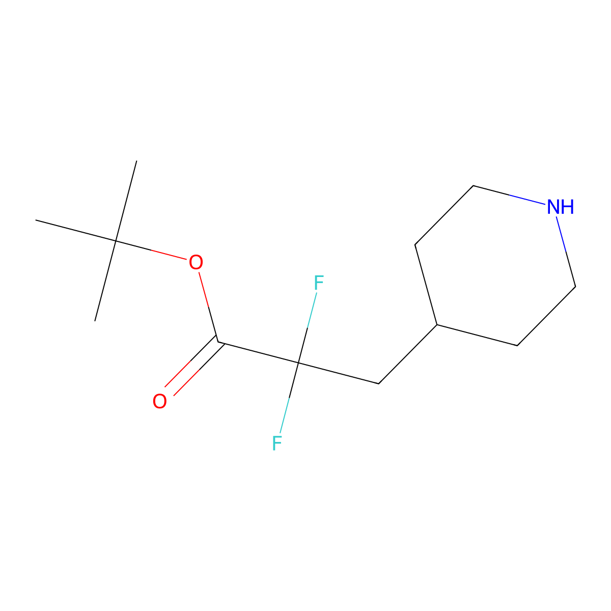 Tert-butyl 2,2-difluoro-3-(piperidin-4-yl)propanoate molecular structure, CAS 2870689-10-2