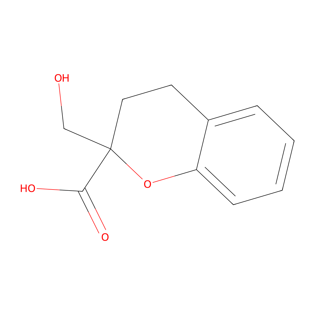 2-(hydroxymethyl)-3,4-dihydro-2H-1-benzopyran-2-carboxylic acid molecular structure, CAS 2870689-14-6