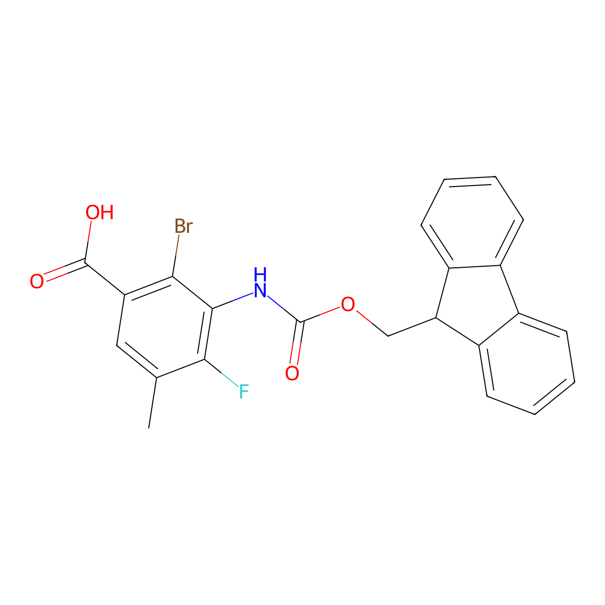 2-bromo-3-({[(9H-fluoren-9-yl)methoxy]carbonyl}amino)-4-fluoro-5-methylbenzoic acid molecular structure, CAS 2870689-18-0