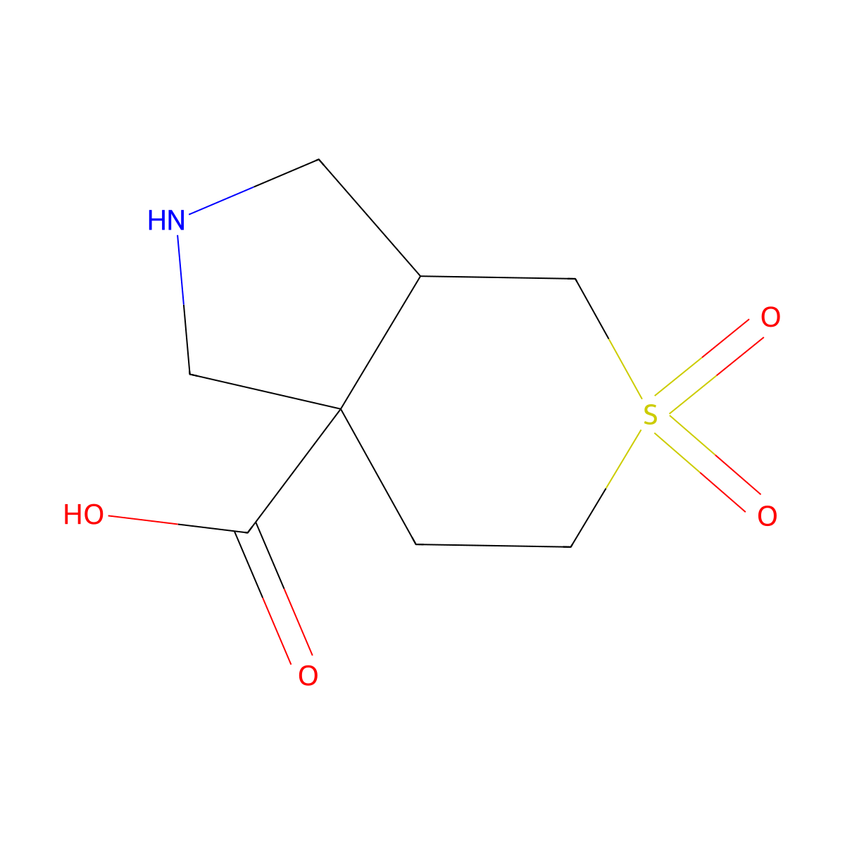 rac-(3aR,7aR)-5,5-dioxo-octahydro-5lambda6-thiopyrano[3,4-c]pyrrole-7a-carboxylic acid molecular structure, CAS 2870689-24-8