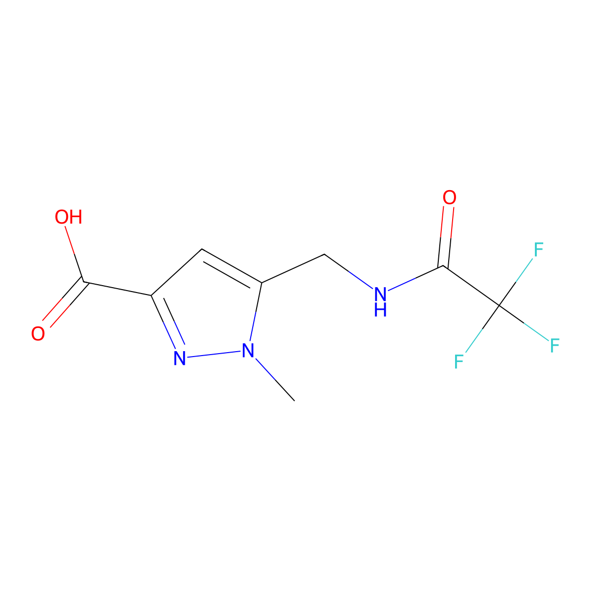 1-methyl-5-[(2,2,2-trifluoroacetamido)methyl]-1H-pyrazole-3-carboxylic acid molecular structure, CAS 2870689-36-2