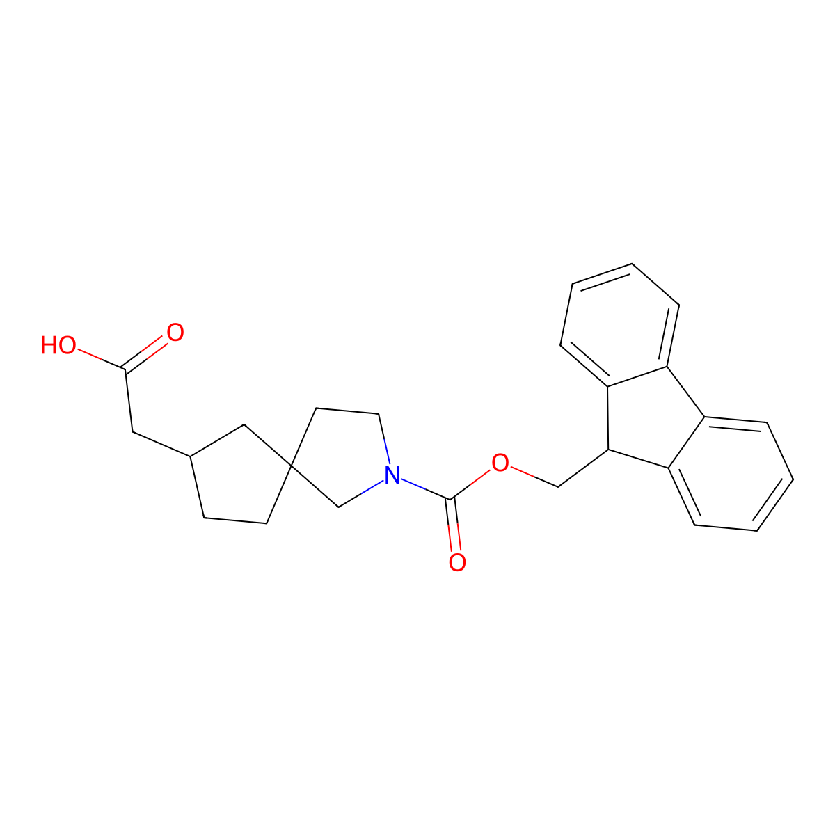 2-(2-{[(9H-fluoren-9-yl)methoxy]carbonyl}-2-azaspiro[4.4]nonan-7-yl)acetic acid molecular structure, CAS 2870689-42-0