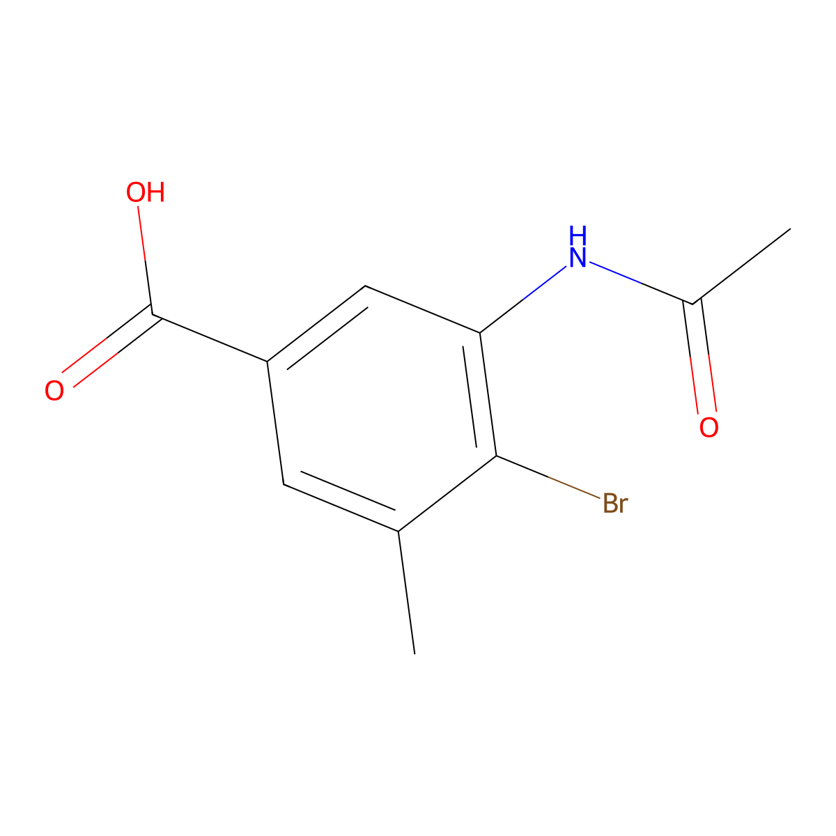 4-Bromo-3-acetamido-5-methylbenzoic acid molecular structure, CAS 2870689-54-4