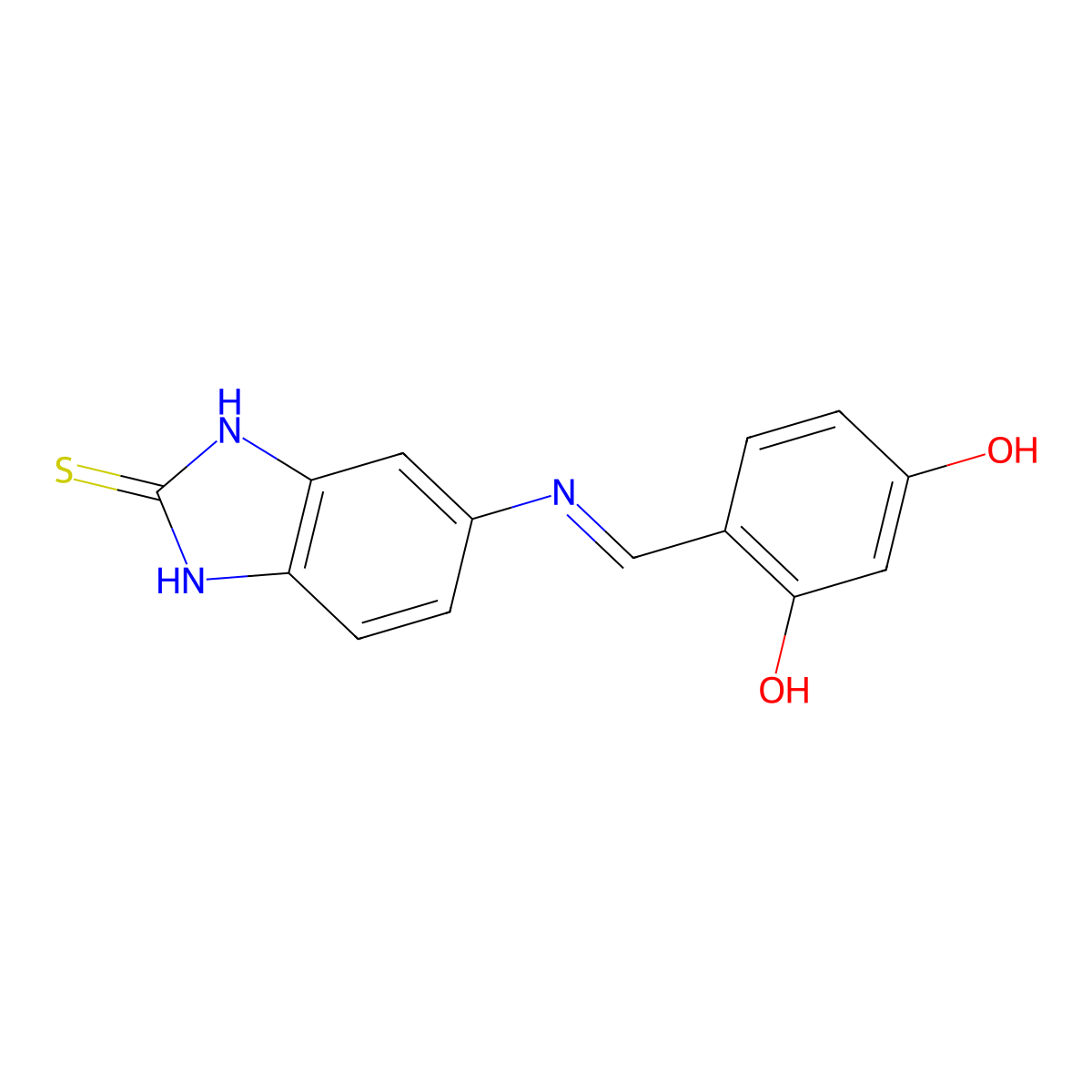 5-((2,4-Dihydroxybenzylidene)amino)-1,3-dihydro-2H-benzo[d]imidazole-2-thione molecular structure, CAS 2870693-28-8