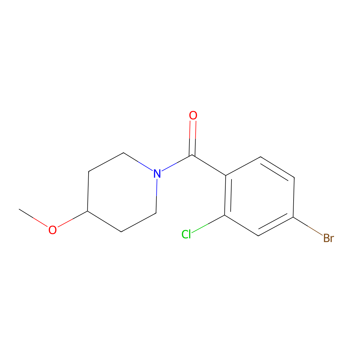 (4-Bromo-2-chlorophenyl)(4-methoxy-1-piperidinyl)methanone molecular structure, CAS 2870698-02-3