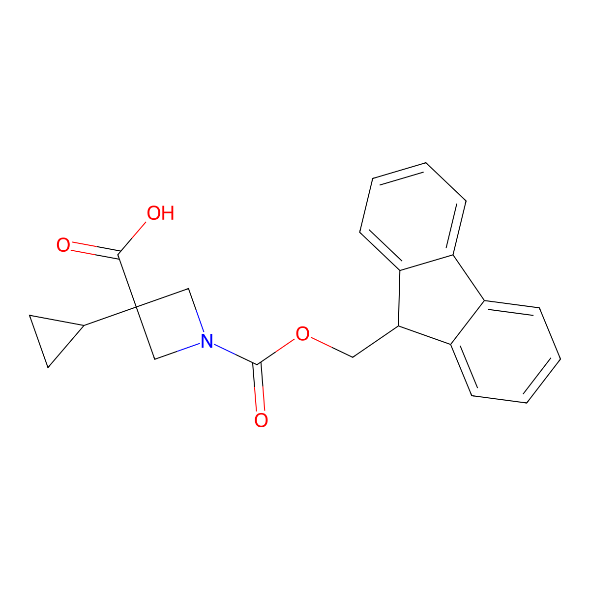 3-cyclopropyl-1-{[(9H-fluoren-9-yl)methoxy]carbonyl}azetidine-3-carboxylic acid molecular structure, CAS 2870701-73-6