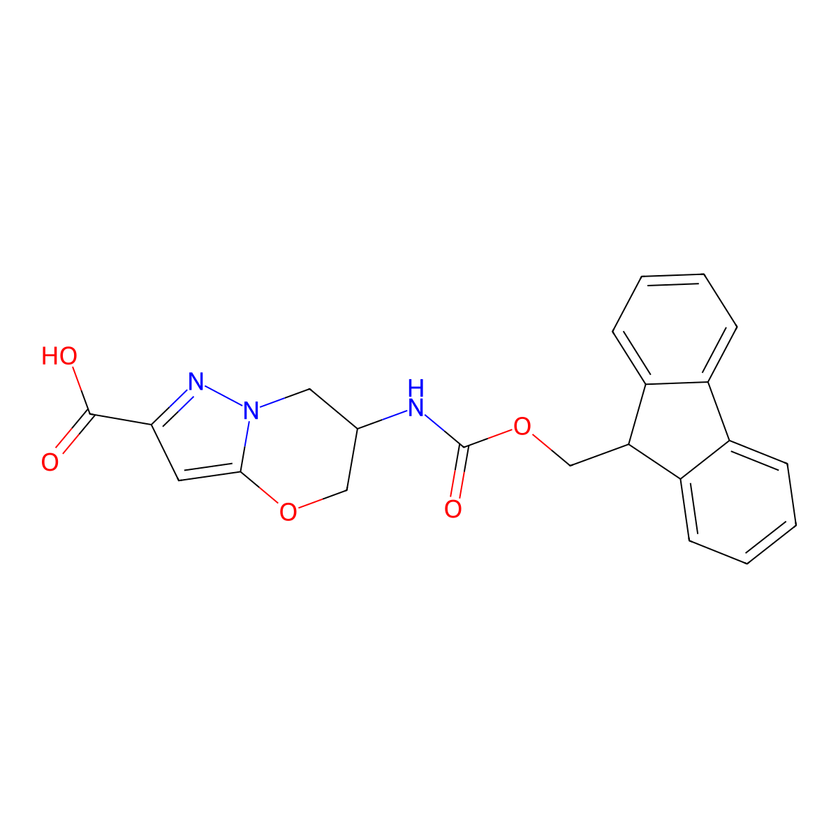 6-({[(9H-fluoren-9-yl)methoxy]carbonyl}amino)-5H,6H,7H-pyrazolo[3,2-b][1,3]oxazine-2-carboxylic acid molecular structure, CAS 2870701-76-9