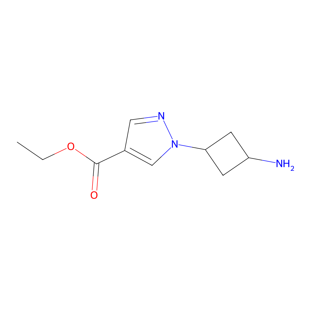 ethyl 1-(3-aminocyclobutyl)-1H-pyrazole-4-carboxylate molecular structure, CAS 2870701-78-1