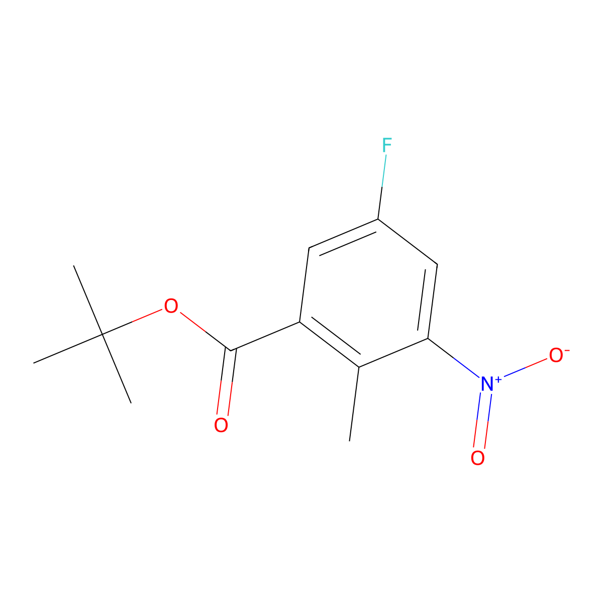 Tert-butyl 5-fluoro-2-methyl-3-nitrobenzoate molecular structure, CAS 2870702-55-7