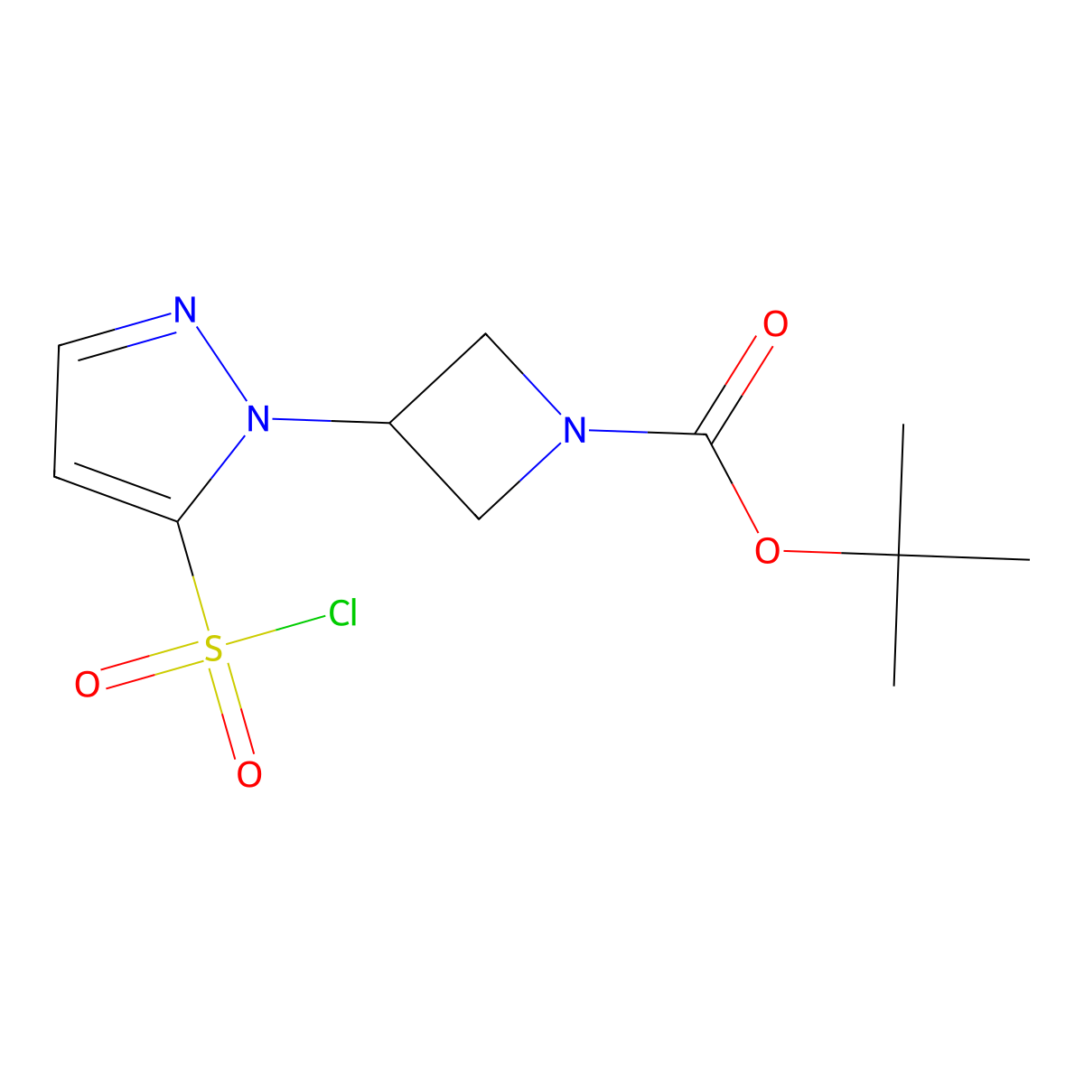 tert-butyl 3-[5-(chlorosulfonyl)-1H-pyrazol-1-yl]azetidine-1-carboxylate molecular structure, CAS 2870706-92-4
