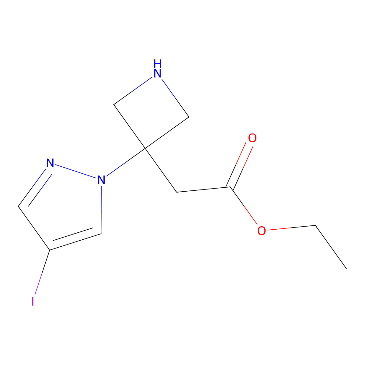 ethyl 2-[3-(4-iodo-1H-pyrazol-1-yl)azetidin-3-yl]acetate molecular structure, CAS 2870707-26-7
