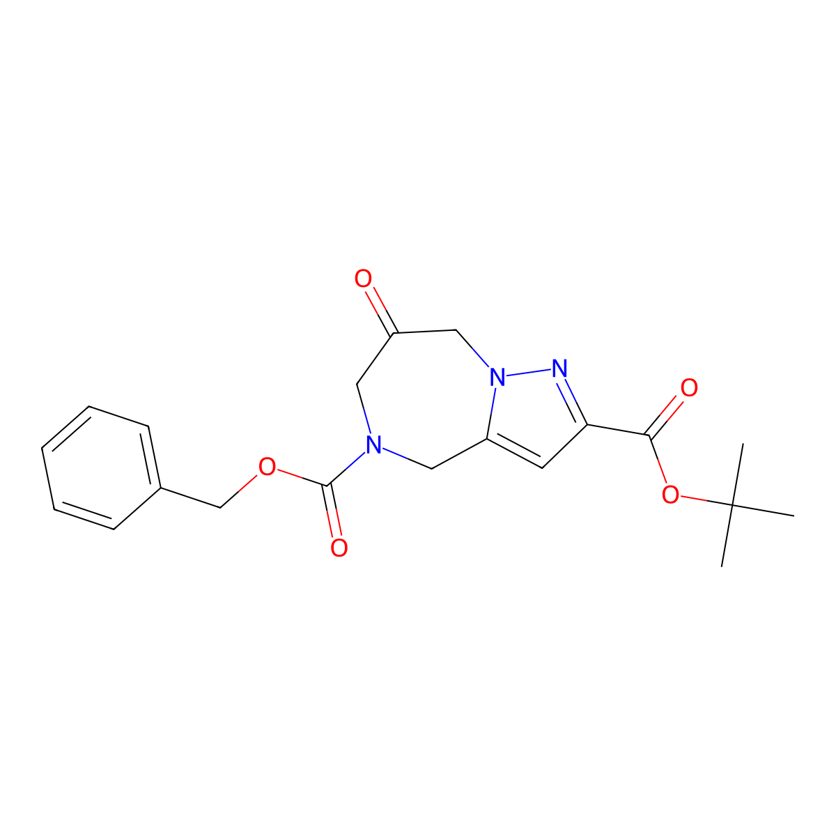5-benzyl 2-tert-butyl 7-oxo-4H,5H,6H,7H,8H-pyrazolo[1,5-a][1,4]diazepine-2,5-dicarboxylate molecular structure, CAS 2870710-32-8