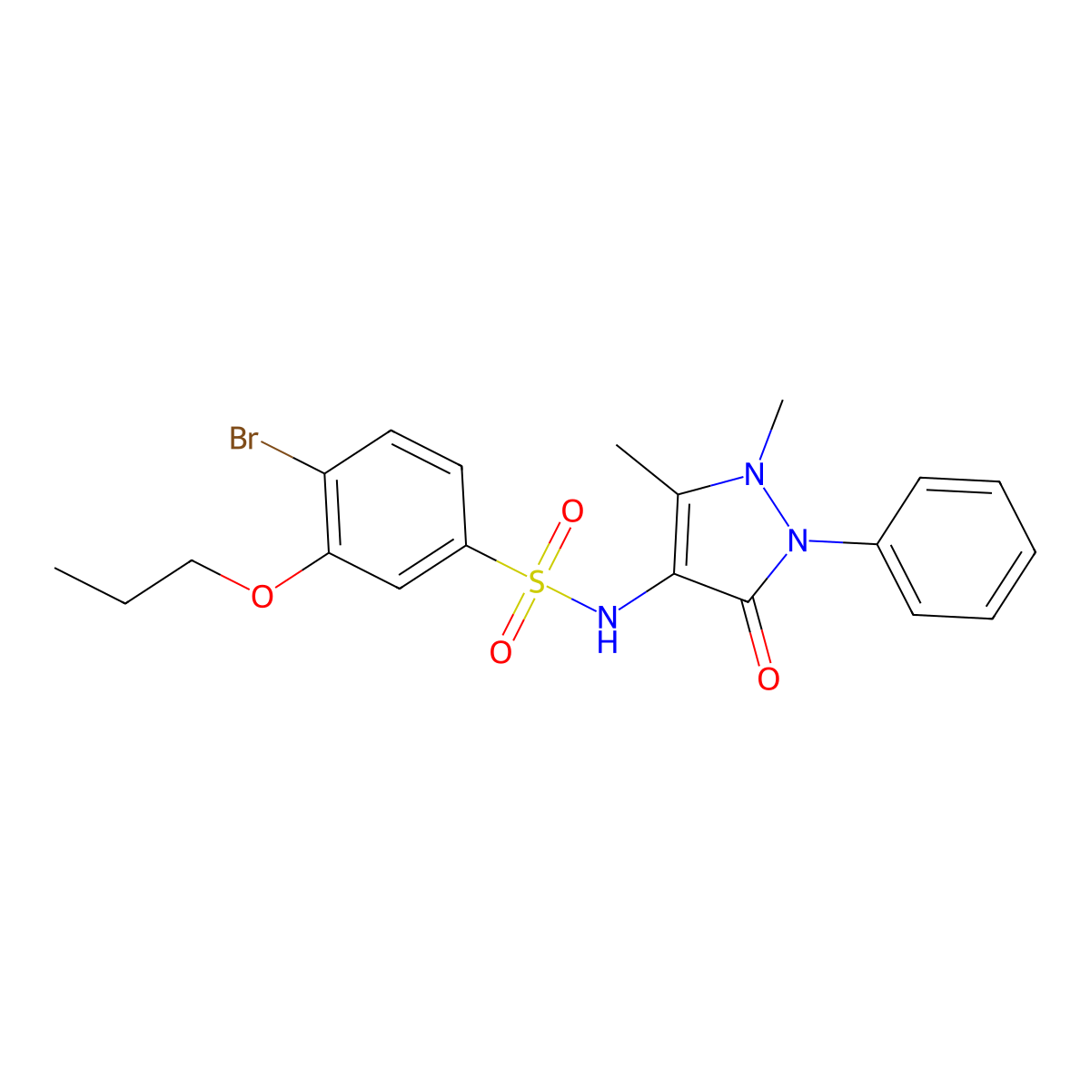 4-bromo-N-(1,5-dimethyl-3-oxo-2-phenyl-2,3-dihydro-1H-pyrazol-4-yl)-3-propoxybenzene-1-sulfonamide molecular structure, CAS 2870802-58-5