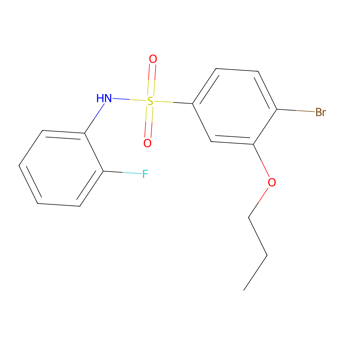 4-bromo-N-(2-fluorophenyl)-3-propoxybenzene-1-sulfonamide molecular structure, CAS 2870809-71-3