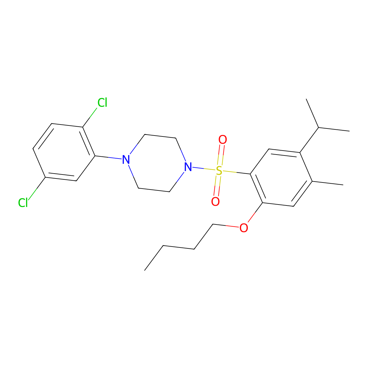 1-[2-Butoxy-4-methyl-5-(propan-2-yl)benzenesulfonyl]-4-(2,5-dichlorophenyl)piperazine molecular structure, CAS 2870823-88-2