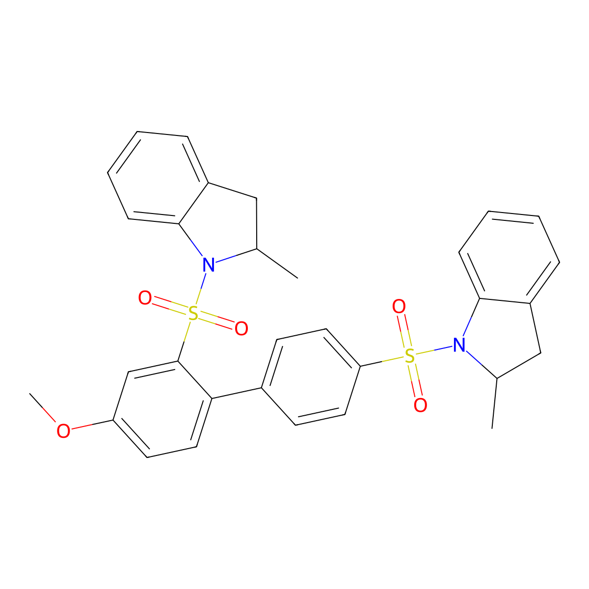 1-({4-methoxy-4-[(2-methyl-2,3-dihydro-1H-indol-1-yl)sulfonyl]-[1,1-biphenyl]-2-yl}sulfonyl)-2-methyl-2,3-dihydro-1H-indole molecular structure, CAS 2870832-06-5