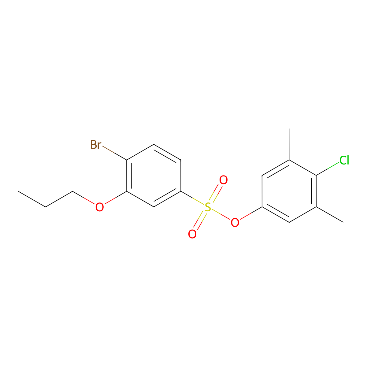 4-Chloro-3,5-dimethylphenyl 4-bromo-3-propoxybenzene-1-sulfonate molecular structure, CAS 2870832-33-8