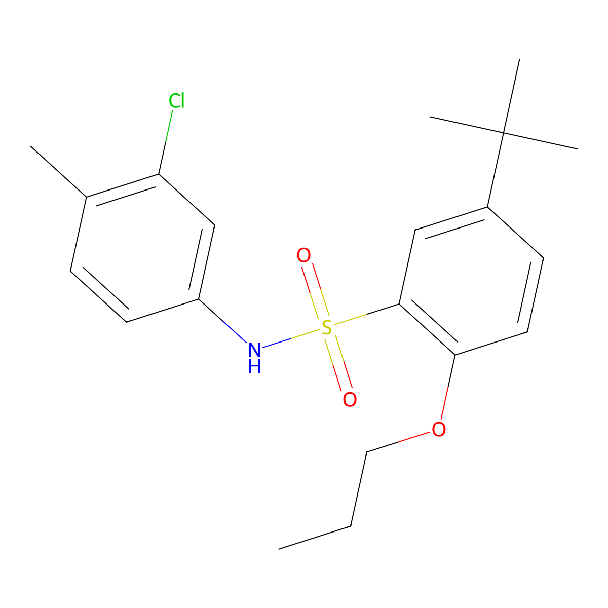 5-tert-butyl-N-(3-chloro-4-methylphenyl)-2-propoxybenzene-1-sulfonamide molecular structure, CAS 2870832-41-8