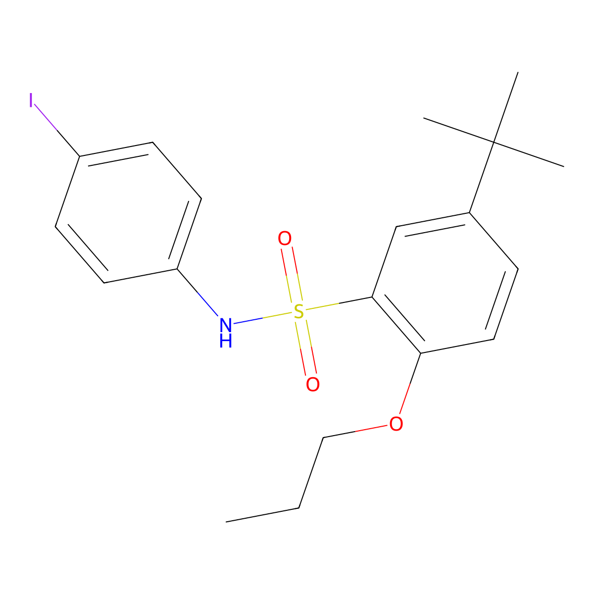 5-tert-butyl-N-(4-iodophenyl)-2-propoxybenzene-1-sulfonamide molecular structure, CAS 2870883-85-3