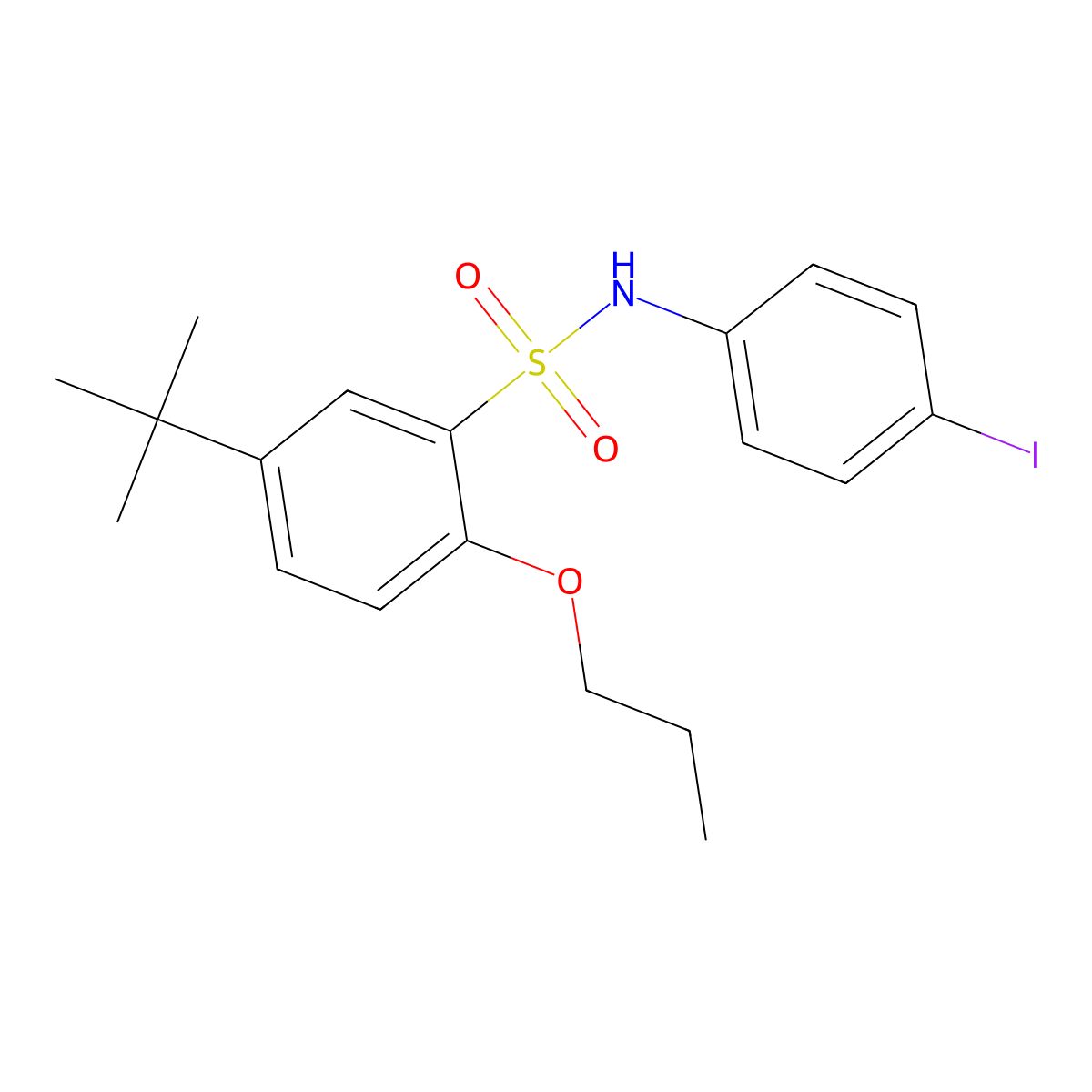 5-tert-butyl-N-(4-iodophenyl)-2-propoxybenzene-1-sulfonamide molecular structure, CAS 2870883-85-3