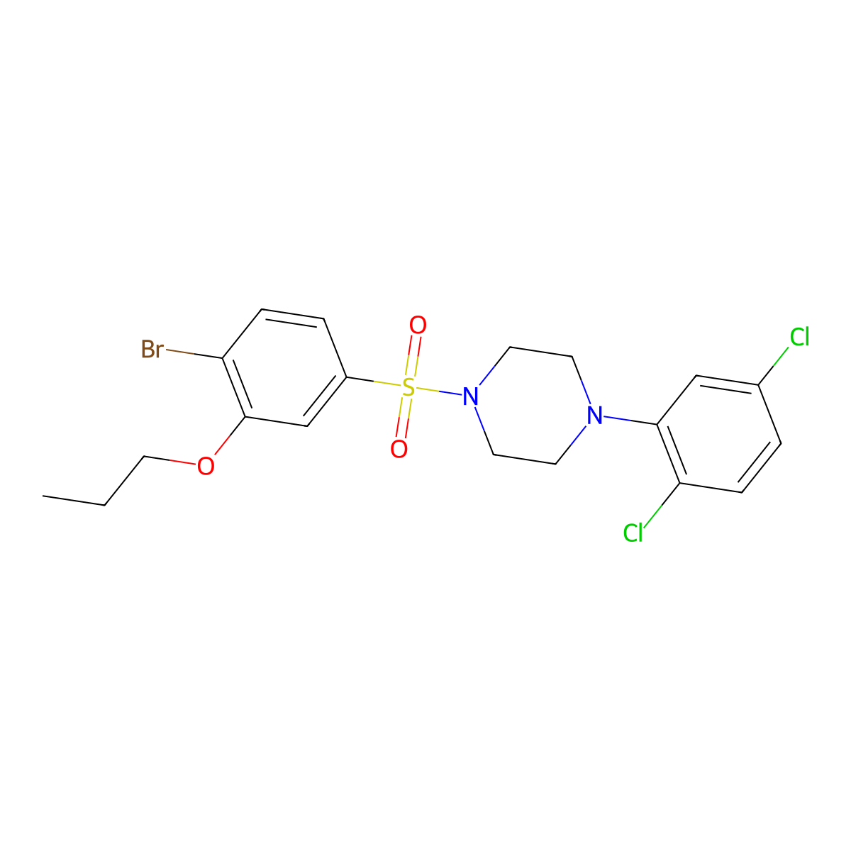 1-(4-Bromo-3-propoxybenzenesulfonyl)-4-(2,5-dichlorophenyl)piperazine molecular structure, CAS 2870912-44-8